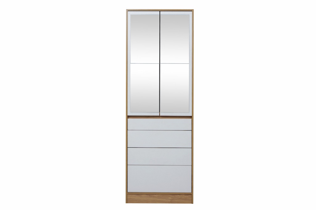 Placard Murano 0.70M Abatible 2P 4C c/espejo pino aland blanco