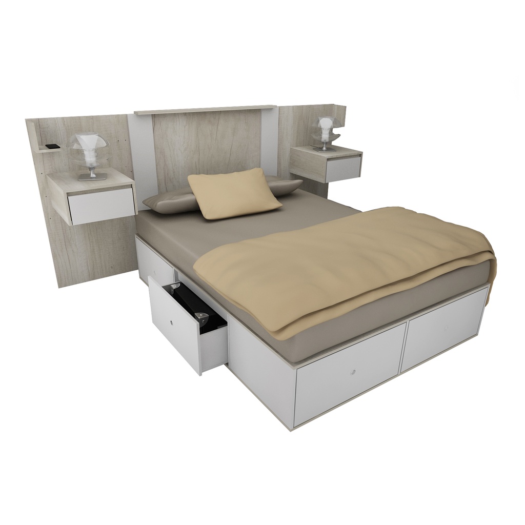 Base De Colchon Con 6 Cajones 170 Cm Ancho Helsinki/Blanco