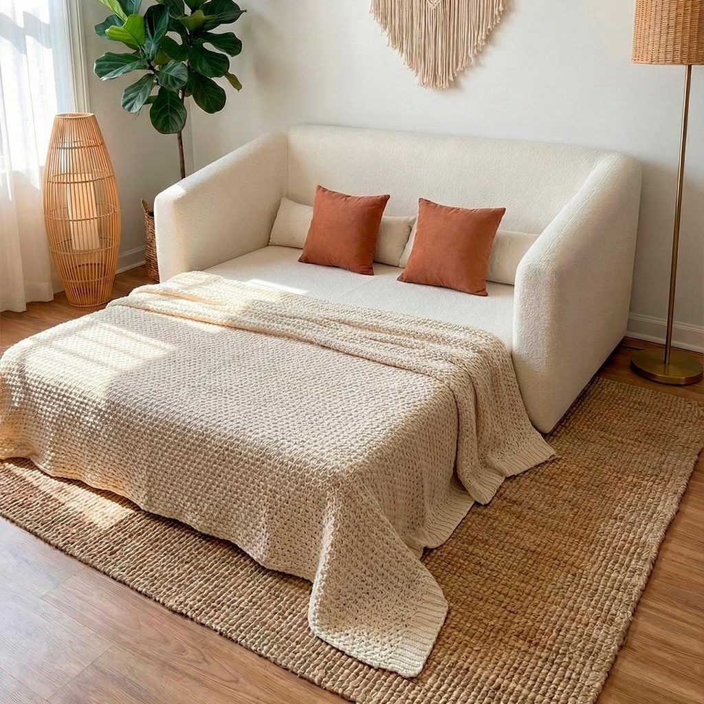 Sofa cama Ovy 1.70x0.90 Abierto:1.40x1.90 bucle vainilla