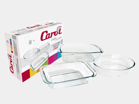 Set De Vidrio Templado :Compuesto Por Budinera 24,Legumbrera 26 Asadera 34 En Caja De Regalo
